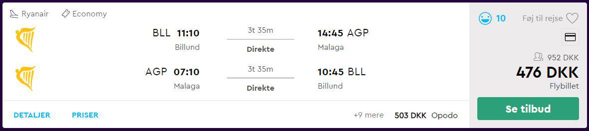 Flybilletter fra Billund til Malaga