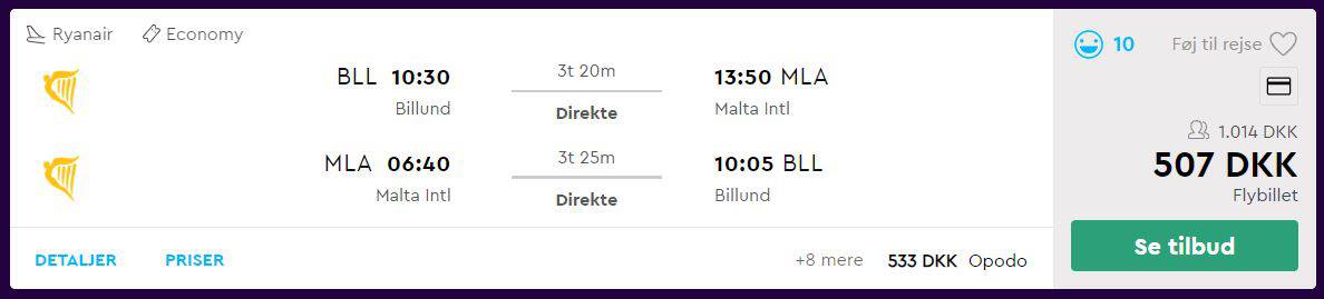 Flybilletter fra Billund til Malta