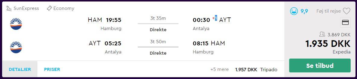 Flybilletter fra Hamborg til Alanya