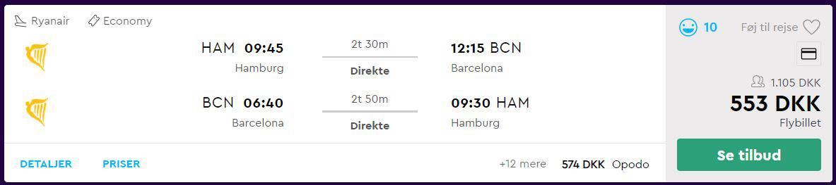Flybilletter fra Hamborg til Barcelona