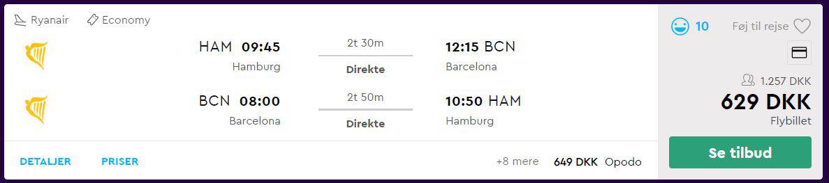 Flybilletter fra Hamborg til Barcelona
