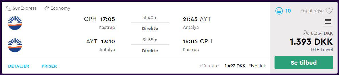 Flybilletter fra København til Antalya