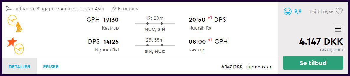 Flybilletter fra København til Bali