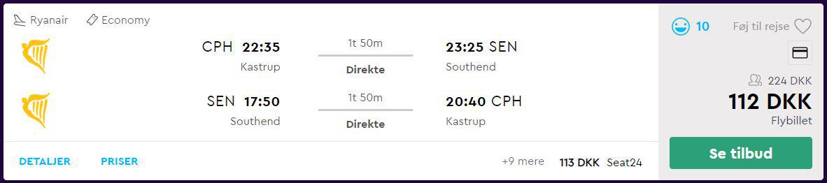 Flybilletter fra København til London