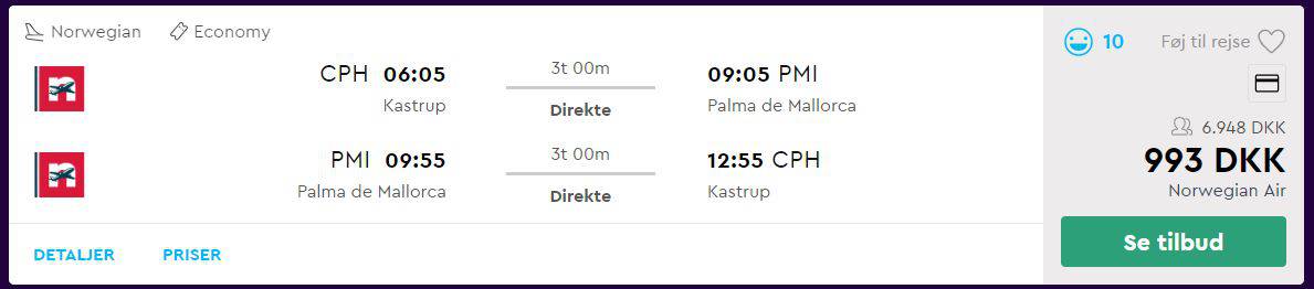 Flybilletter fra København til Mallorca