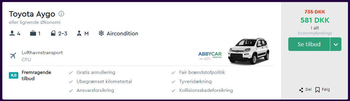 Lejebil på Korfu i Grækenland