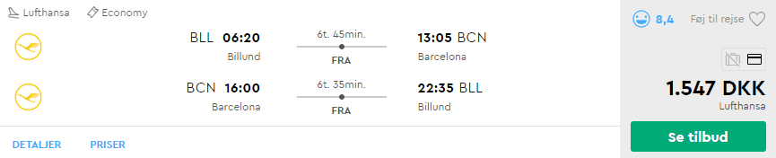 Flybilletter fra Billund til Barcelona