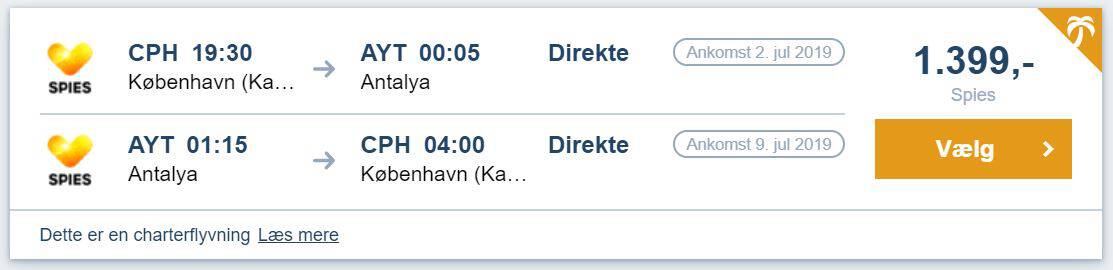 Flybilletter fra København til Antalya i Tyrkiet