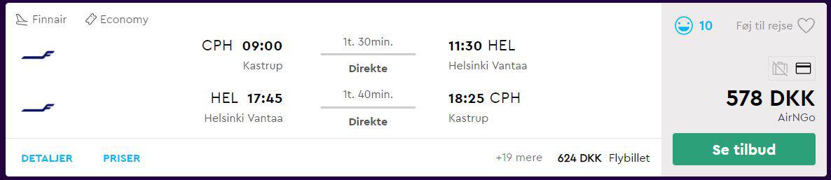 Flybilletter fra København til Helsinki (Finland)