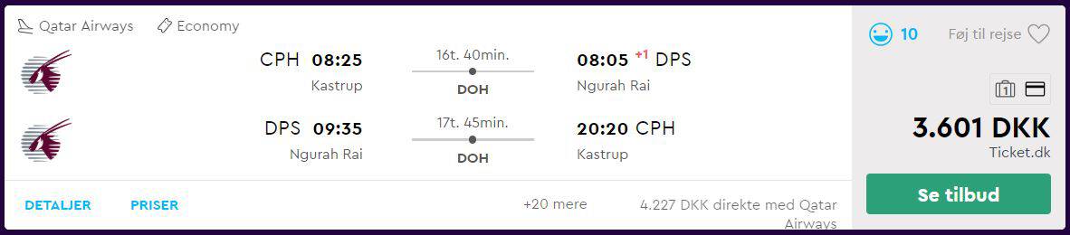 Flybilletter fra København til Bali (Indonesien)