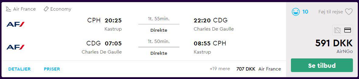 Flybilletter fra København til Paris