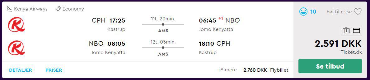 Flybilletter til Nairobi i Kenya