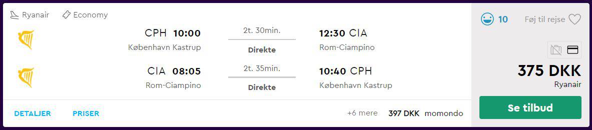 Flybilletter fra København til Rom